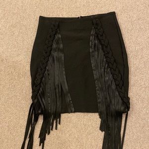Fringe detail bandage mini skirt